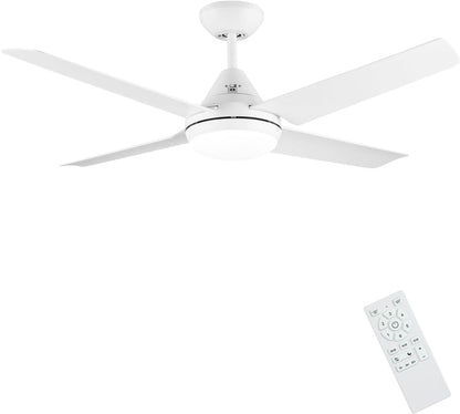 Newday Plafondventilator, wit, 122 cm, kroonluchter, plafondventilator, lamp en afstandsbediening, moderne plafondventilator met 4 omkeerbare bladen, stille motor