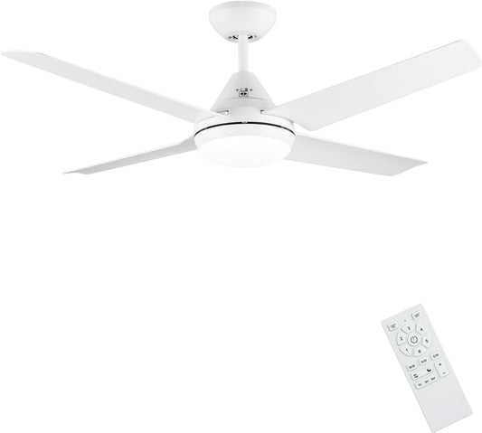 Newday Plafondventilator, wit, 122 cm, kroonluchter, plafondventilator, lamp en afstandsbediening, moderne plafondventilator met 4 omkeerbare bladen, stille motor