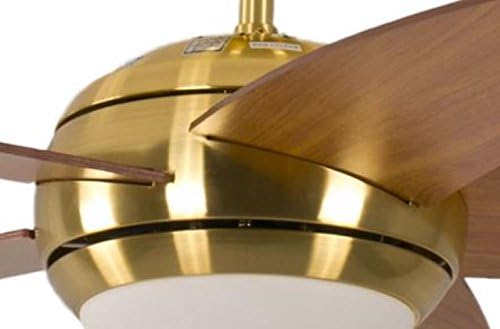 Plafondventilator met verlichting en afstandsbediening Melton, behuizing messing, vleugelkleur honingesdoorn, 132 cm