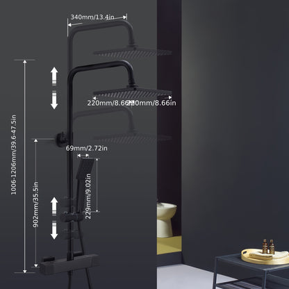 Zwart Douchesysteem – Douche Thermostaat – Regendouche – Handdouche – Douchekraan – Matzwart – Roestvrij Staal – Veiligheidsstop 38°C