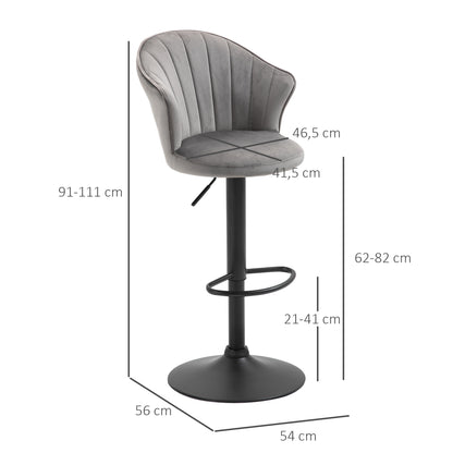 Barkrukken – Barstoelen – Keukenstoelen – Bistrostoelen – Krukken – Draaibaar – Verstelbare Hoogte – Fluweelachtige Bekleding – Met Rugleuning – Grijs – 54x56x91-111 cm