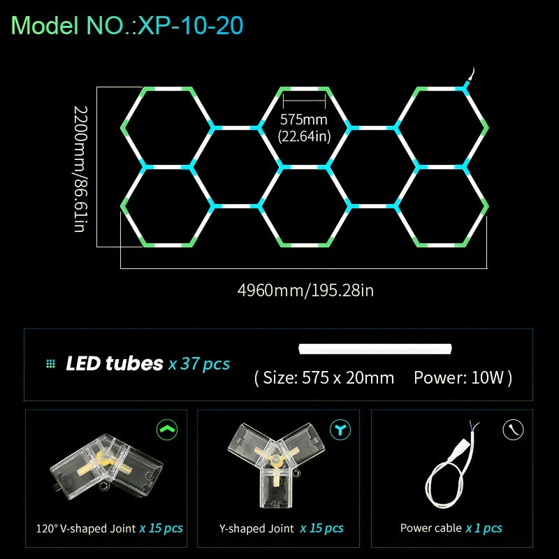 Hexagon LED Garagelamp – Honingraat LED Licht – Hexagon Werkplaatsverlichting – LED Buislamp – Plafondlamp Workshop – Hoge Energie-efficiëntie – Helder Koel Wit Licht