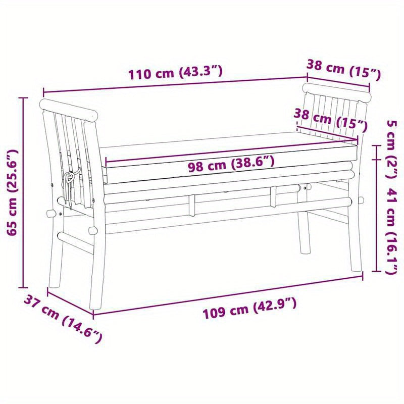 Tuinbank – Buitenbank – Tuinmeubel – Zitbank – 110Cm – Bamboe – Met Comfortabel Kussen – Duurzaam & Weerbestendig – Crème