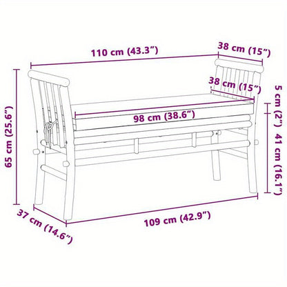 Tuinbank – Buitenbank – Tuinmeubel – Zitbank – 110Cm – Bamboe – Met Comfortabel Kussen – Duurzaam & Weerbestendig – Crème