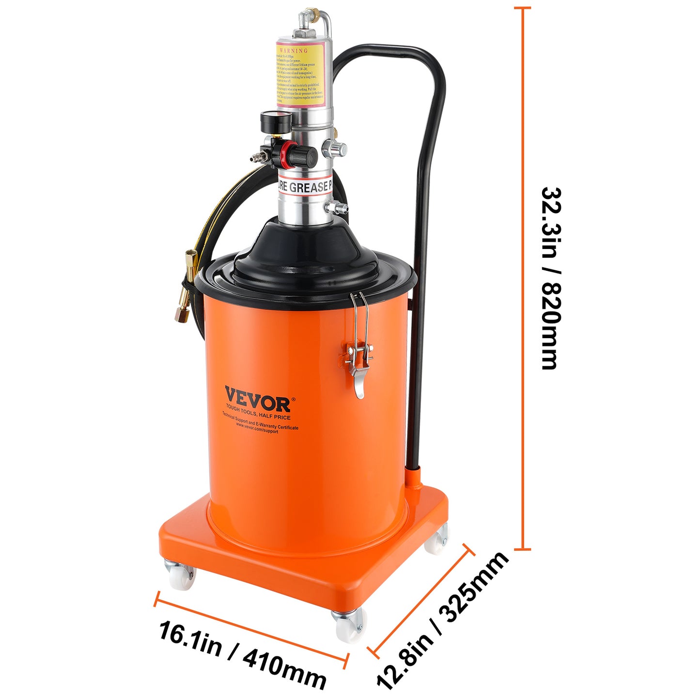 Vetspuit – Vetpomp – Pneumatische Vetspuit – Smeerpomp – Luchtbediende Vetpomp – 20 Liter Capaciteit – 13 ft Hoge Drukslang