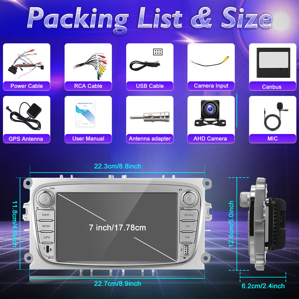 Android 15 Autoradio – Automotive Multimedia Systeem – Car Stereo – Inbouw Radio – Touchscreen Radio – 7 Inch Display – 4GB RAM & 64GB Opslag – GPS Navigatie & Bluetooth 5.0