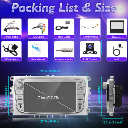 Android 15 Autoradio – Automotive Multimedia Systeem – Car Stereo – Inbouw Radio – Touchscreen Radio – 7 Inch Display – 4GB RAM & 64GB Opslag – GPS Navigatie & Bluetooth 5.0