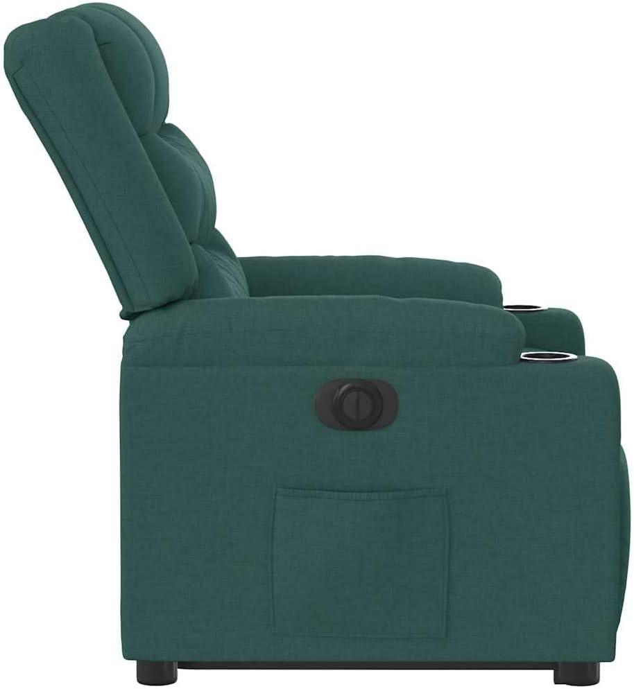 Relaxstoel – Elektrische Fauteuil – Ligstoel – TV Stoel – Opstahulp – Donkergroene Stof – Verstelbare Rugleuning Tot 135° – Stevig Hout- en Metalen Frame