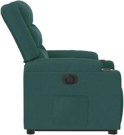 Relaxstoel – Elektrische Fauteuil – Ligstoel – TV Stoel – Opstahulp – Donkergroene Stof – Verstelbare Rugleuning Tot 135° – Stevig Hout- en Metalen Frame