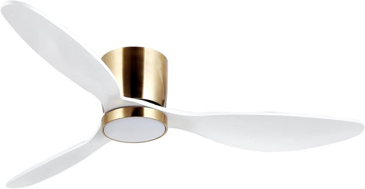 reiga Witte plafondventilator met ledverlichting en afstandsbediening, Ø 132 cm, energiebesparende DC-motor, stil, 3 kleurtemperaturen, 3-vleugels, houten plafondventilator voor slaapkamer, woonkamer