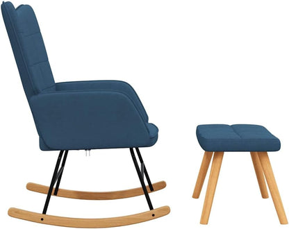 vidaXL Schommelstoel met voetenbank stof blauw