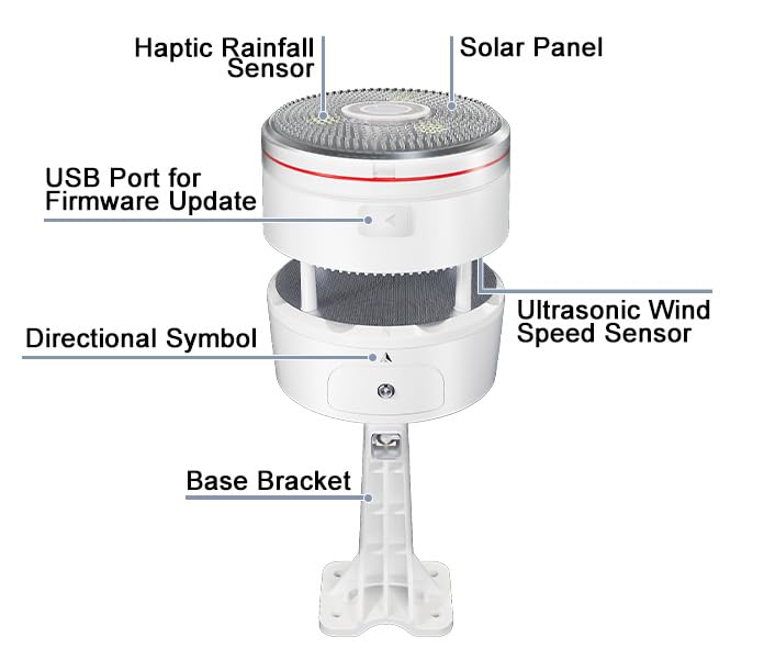 ECOWITT WS85 Weersensor voor weerstations/consoles WS3800/WS3900/HP2560, outdoor-tuineenheid met ingebouwd zonnepaneel, regenmeter, snelheidssensoren, windrichting