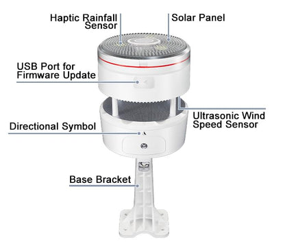 ECOWITT WS85 Weersensor voor weerstations/consoles WS3800/WS3900/HP2560, outdoor-tuineenheid met ingebouwd zonnepaneel, regenmeter, snelheidssensoren, windrichting