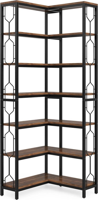 Boekenkast - Hoekkast - Kasten - Keukenkast - 200 cm x 60 cm x 60 cm - Donkerbruin/Zwart