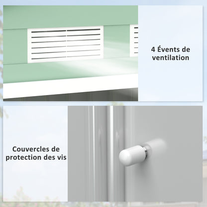 Tuinhuisje – Tuinschuur – Berging – Gereedschapsschuur – Lichtgroen – 2,5 m² Opbergruimte – Gegalvaniseerd Staal met Ventilatie en Dubbele Deuren met Sluitmogelijkheid