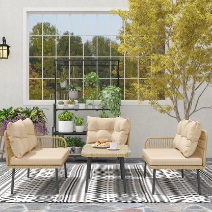 Tuinset 5-Zits – Loungeset – Balkonmeubels – Verandameubel – Buitenbank – Weerbestendig Stalen Frame – Comfortabele Waterafstotende Kussens – Natuurlijke Houtlook