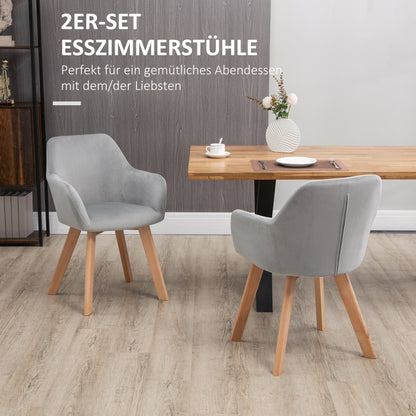 Eetkamerstoel – Stoel – Dinersstoel – Zithoekstoel – Fluwelen Stoel – Set Van 2 – Grijs Met Houten Poten – Ergonomisch Design – Max 120 Kg Draagkracht