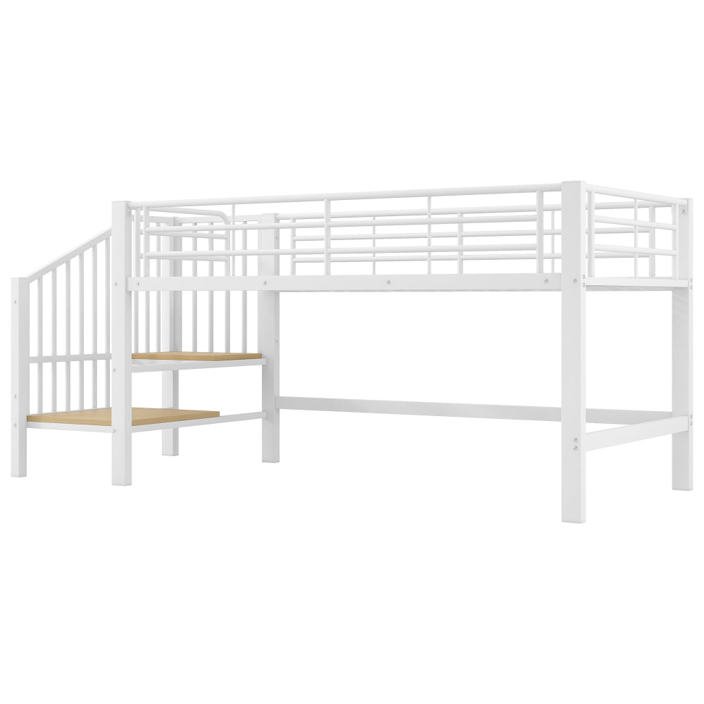 Hoogslaper – Kinderbed – Eenpersoonsbed – Hoogbed – Stapelbed – Wit – 90x200 cm – Ruimtebesparend Design – Opbergtreden Zonder Hout