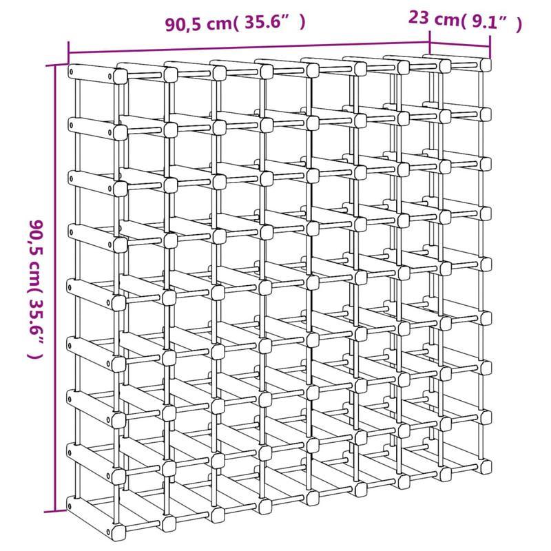 Wine Rack for 72 Bottles Measuring 90.5X23X90.5 Cm Made of Solid Pine Wood. The Wine Storage Rack Is Ideal for Use in Bars, Wine Cellars, Kitchens, Restaurants, And More.
