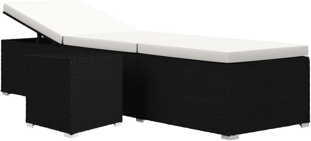 vidaXL Sun lounger with cushion and tea table garden bed sunbed sun lounger terrace lounge furniture lounge furniture garden furniture poly rattan cream white