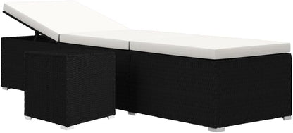 vidaXL Sun lounger with cushion and tea table garden bed sunbed sun lounger terrace lounge furniture lounge furniture garden furniture poly rattan cream white