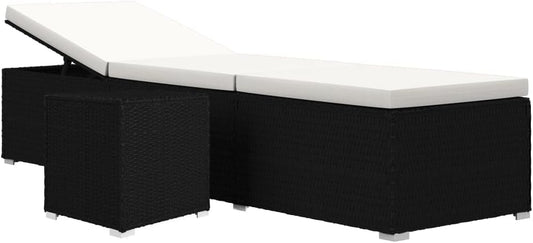 vidaXL Sun lounger with cushion and tea table garden bed sunbed sun lounger terrace lounge furniture lounge furniture garden furniture poly rattan cream white