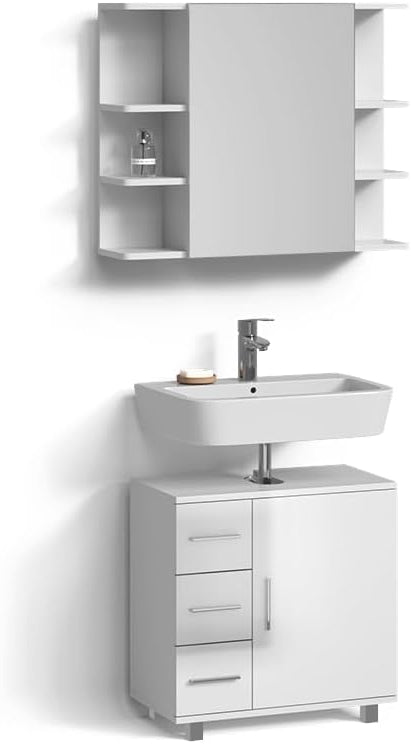 Livinity Badkamermeubel set "Eisak", Wit Hoogglans, 2 delen - QUORE
