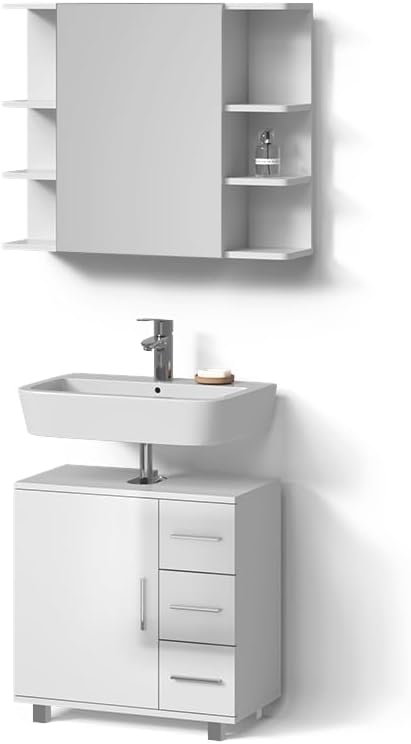 Livinity Bathroom furniture set "Eisak", White High gloss, 2 parts