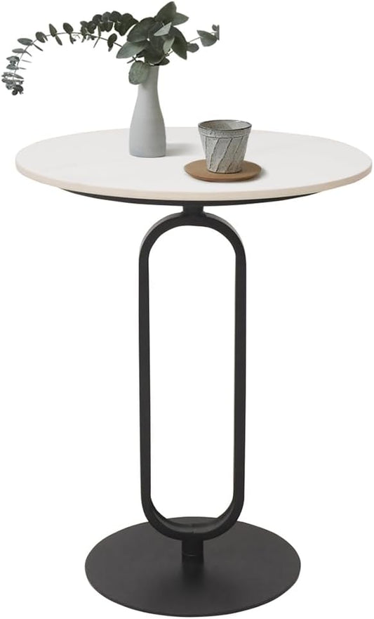 Bijzettafel rond, marmeren salontafel, banktafel, kleine koffietafel, metaal zwart, voor woonkamer slaapkamer, laptoptafel, banktafel