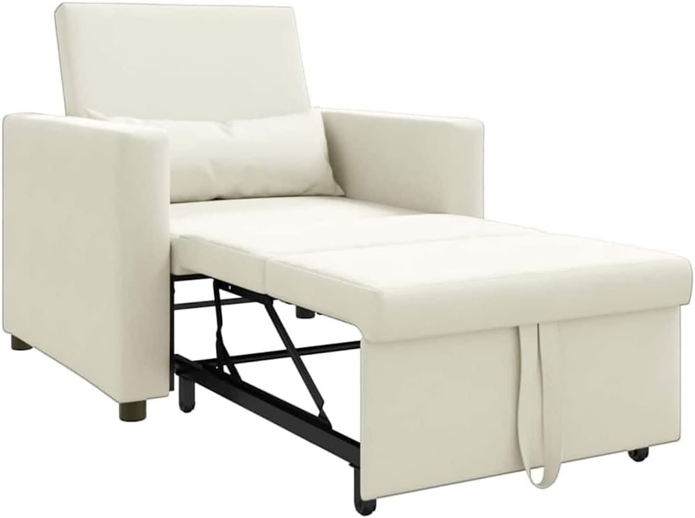 Uitschuifbare slaapbank, eenpersoons, crème, 90 x 165 x 87 cm, fluweel, Scandinavische stijl, stoel voor woonkamer, slaapkamer, werkkamer, logeerkamer - QUORE