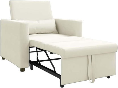 Uitschuifbare slaapbank, eenpersoons, crème, 90 x 165 x 87 cm, fluweel, Scandinavische stijl, stoel voor woonkamer, slaapkamer, werkkamer, logeerkamer - QUORE