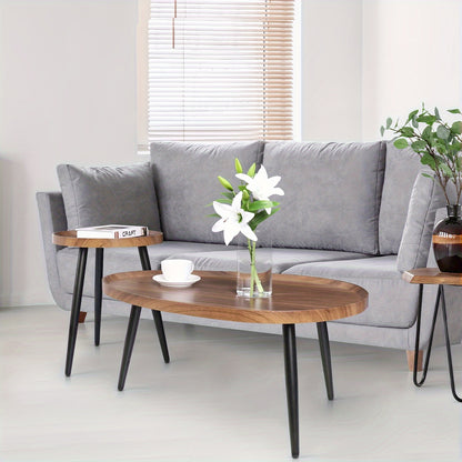 Bijzettafel – Salontafel – Side Table – Nachtkastje – Banktafel – Set van 2 – Industrieel Design – Walnootkleurig Tafelblad Met Zwart Metalen Onderstel