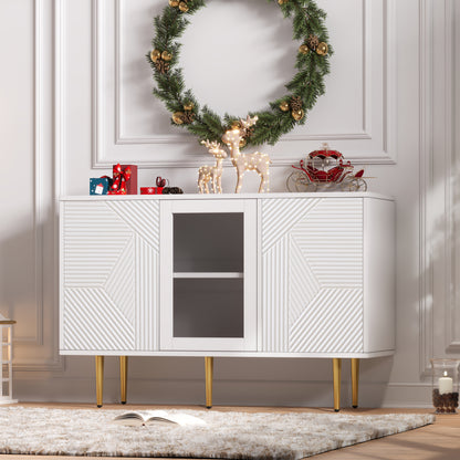 Dresser with 3 Doors, with Metal Feet And Glass Doors, White, Dimensions: 120 X 38 X 79.5 Cm