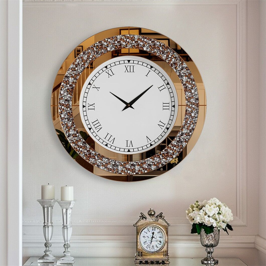 Wandklok – Spiegelklok – Muurklok – Klok Rond – Grote Wandklok – 60 cm – Stil Quartz Uurwerk – Kristallen Inleg