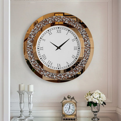 Wandklok – Spiegelklok – Muurklok – Klok Rond – Grote Wandklok – 60 cm – Stil Quartz Uurwerk – Kristallen Inleg