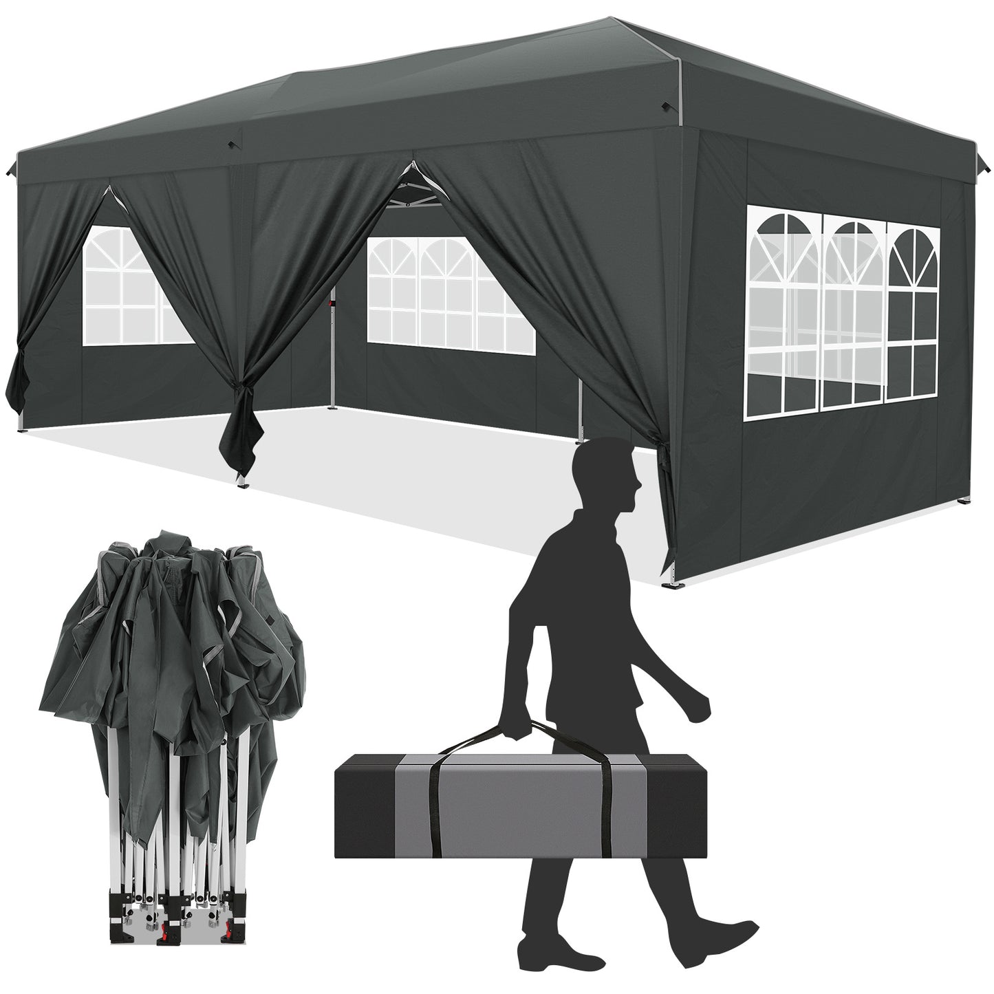 3×6m Foldable Canopy Tent, Party Tent, Easy To Assemble, Safe And Stable, Suitable For All Kinds Of Outdoor Activities, Such As Weddings, Camping, Parties, Etc.