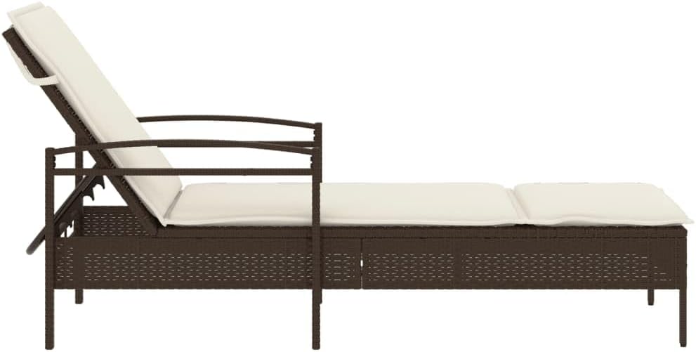 Sun Lounger with Cushion, Poly Rattan, Brown, 63 x 200 x 81 cm, Garden Lounger, Outdoor Pool Lounger, Sun Lounger, Garden Lounger, Beach Chair, 368300 - QUORE