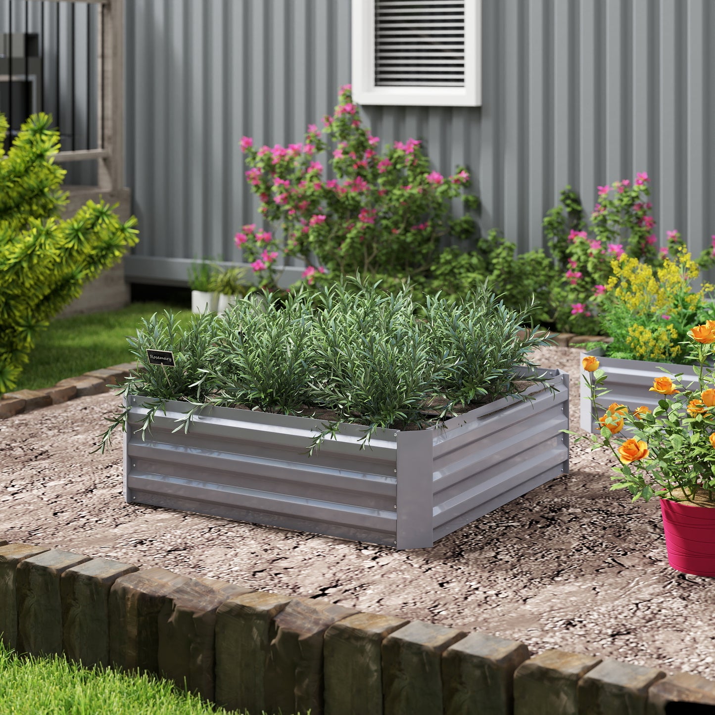 Bloembak – Plantenbak – Tuinbak – Bloembakset – Kruidenbak – Grijs – Set van 2 – Stalen Frame – Open Bodem – 100x100x30 cm