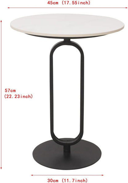 Bijzettafel rond, marmeren salontafel, banktafel, kleine koffietafel, metaal zwart, voor woonkamer slaapkamer, laptoptafel, banktafel