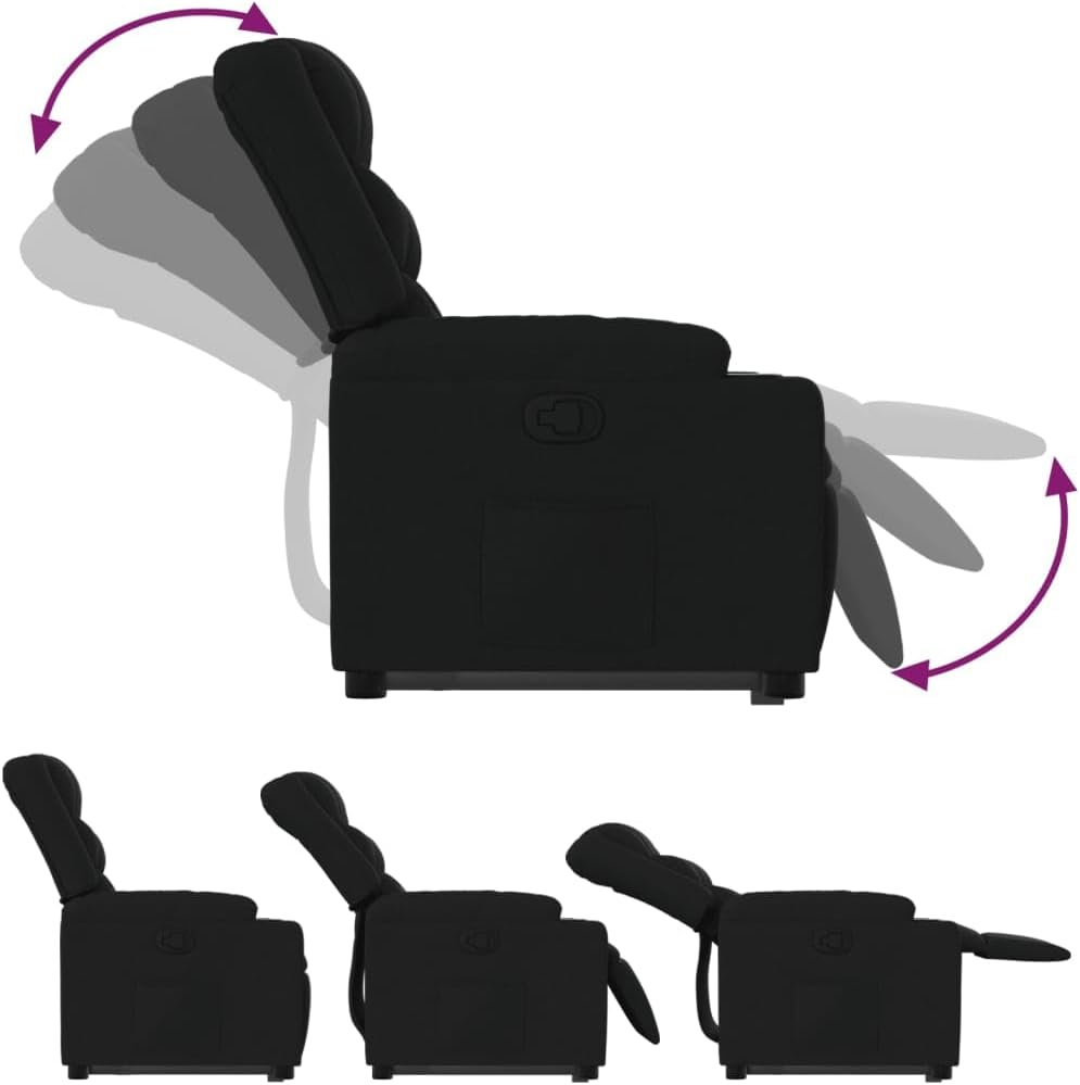 Relaxstoel Met Opstahulp – Zwarte Stoffen Tv-Stoel – Ligstoel – Relaxfauteuil – Enkel Ligstoel – Elektrische Opstahulp – Handmatig Kantelsysteem