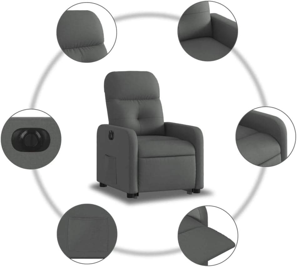 Elektrische Relaxstoel – Opstastoel – Fauteuil Met Opstahulp – Televisiestoel – Ligstoel – Donkergrijze Stof – Verstelbare Ligfunctie – Ingebouwde Opstahulp