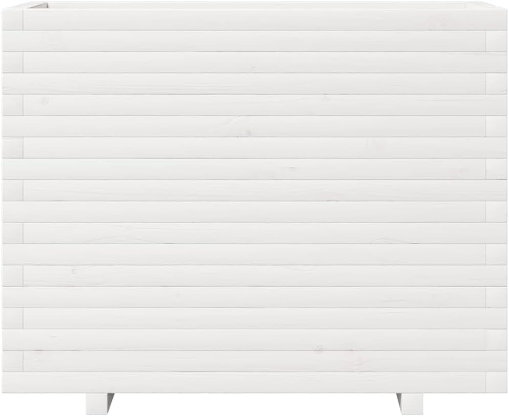White Flower Box 90 x 40 x 72 cm Solid Pine Wood Flower Box on Legs Trellis Planter Patio - QUORE