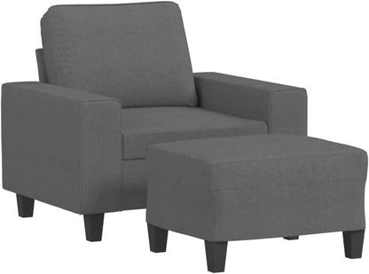 Fauteuil met kruk donkergrijs 60 cm stof beklede stoel relaxstoel comfortabel ontspannen modern design robuust frame