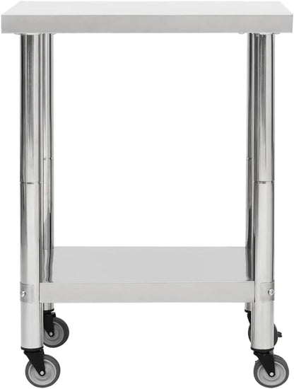 vidaXL Keukenwerktafel met wielen 80x45x85 cm roestvrij staal