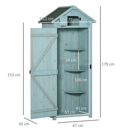 Tuinhuisje – Tuinschuur – Berging – Opbergkast – Gereedschapsschuur – Behandeld Grenenhout – Waterdicht Bitumen Dak – Compact 77x54x179 cm – Blauw