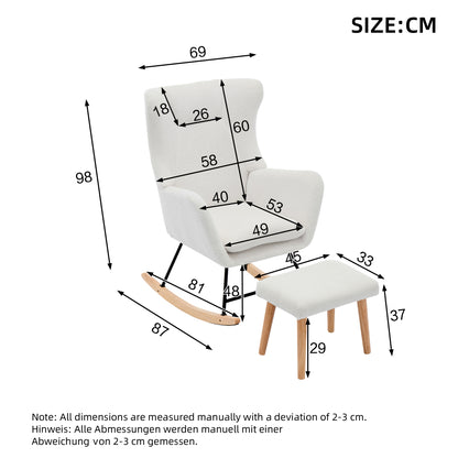 Ergonomic Rocking Chair with Footrest - Heavy-Duty Rubberwood Frame, 30-Degree Recliner, High-Back Lounge Chair with Removable Cushion - Sturdy Rocking Mechanism for Living Room, Home Office, Reading Nook - Easy Assembly & Sp
