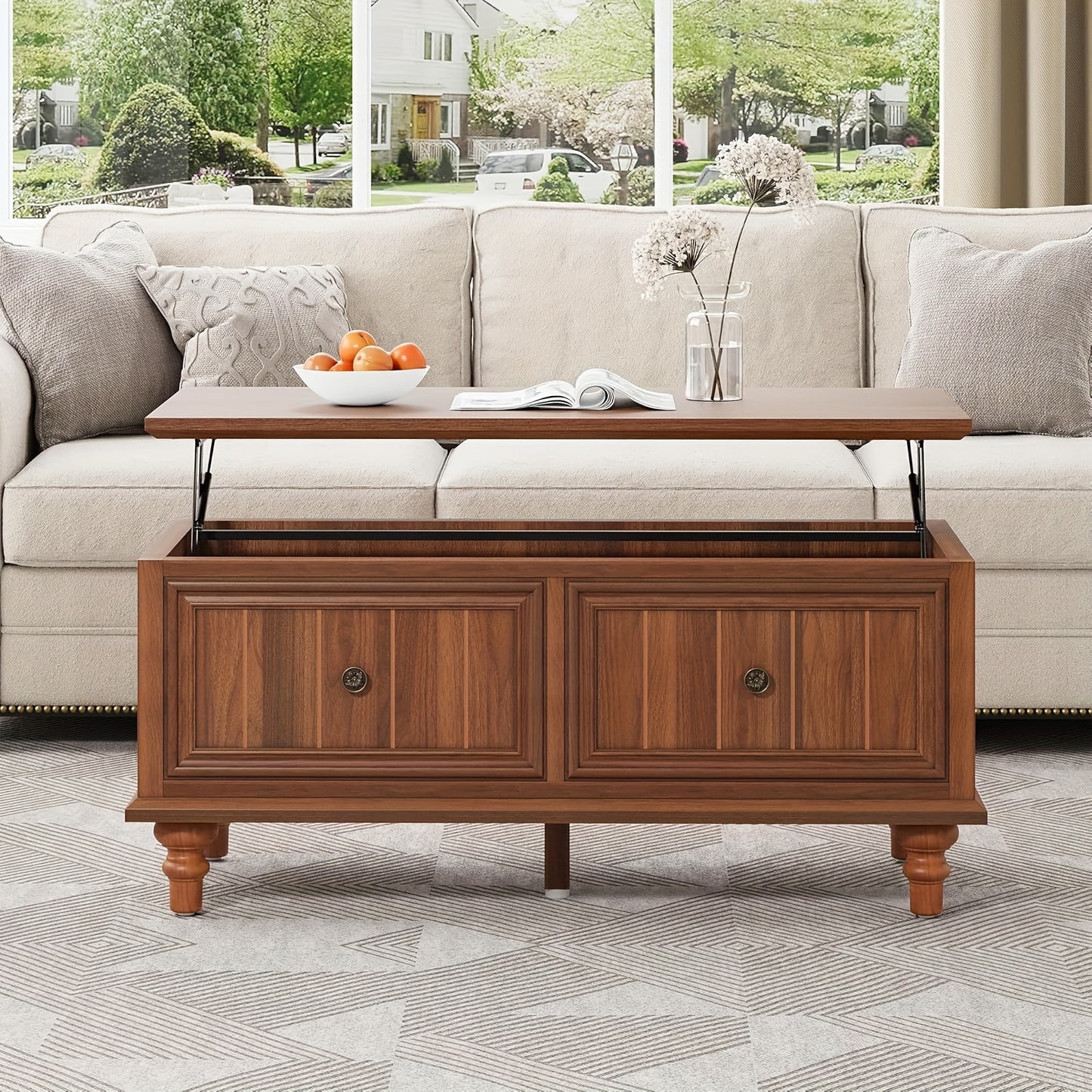 Salontafel – Koffietafel – Bijzettafel – Woonkamertafel – Tafel – Verstelbaar Liftblad – Verborgen Opbergruimte – MDF Walnoot Finishing