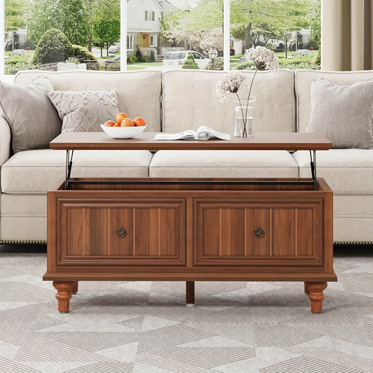 Salontafel – Koffietafel – Bijzettafel – Woonkamertafel – Tafel – Verstelbaar Liftblad – Verborgen Opbergruimte – MDF Walnoot Finishing