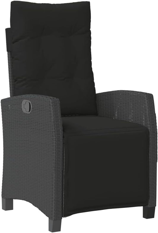 Garden Chair with Footrest PE Rattan Black, Chairs Terrace, Outdoor Chairs, Outdoor Garden Furniture - 365233 - QUORE