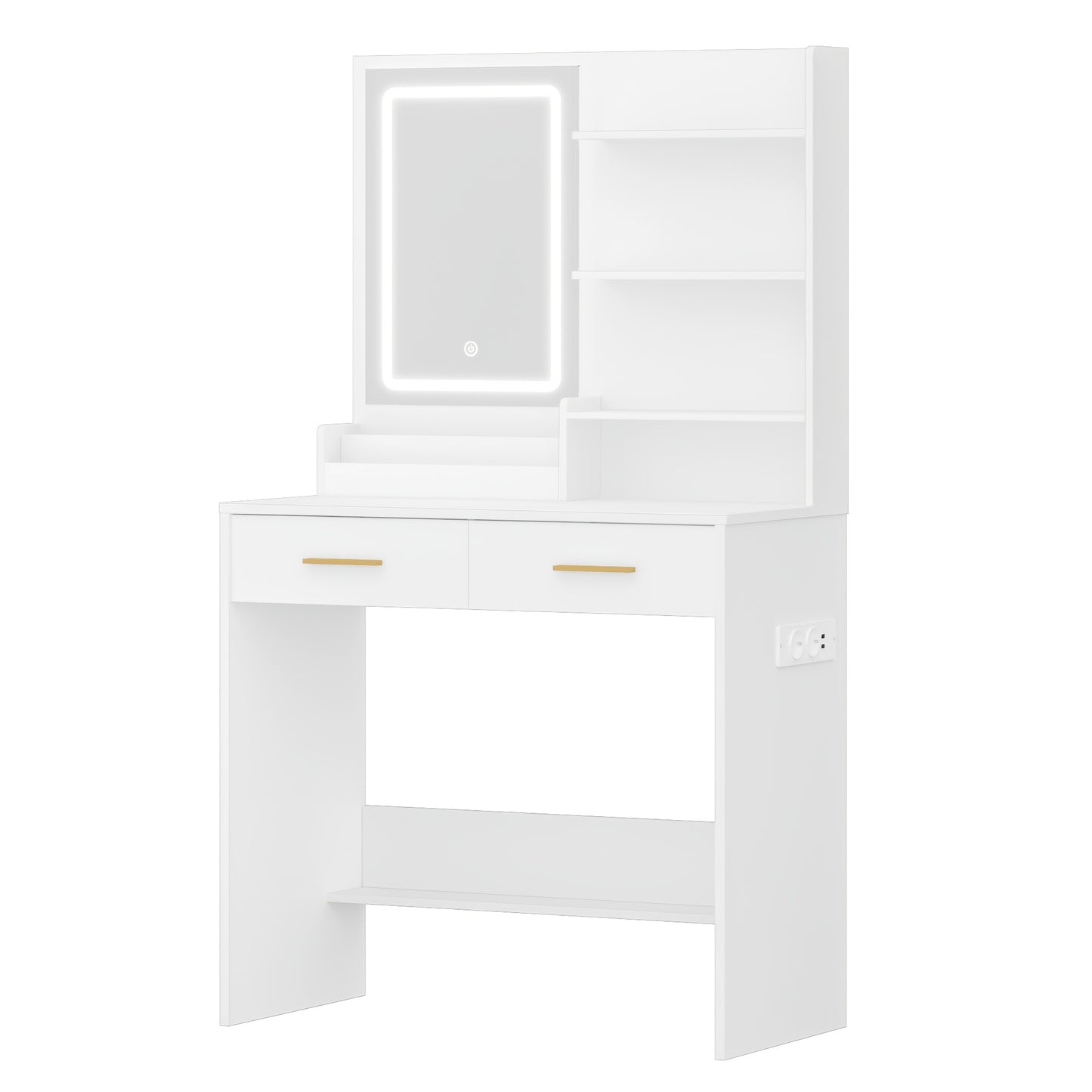 Kaptafel – Make-up tafel – Toillettafel – Schoonheidstafel – Visagietafel – Wit – Verstelbare LED-verlichting – 2 AC Stopcontacten & 2 USB Poorten